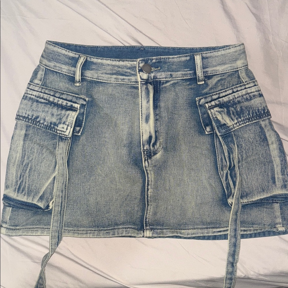 Denim Mini Skirt with Pockets